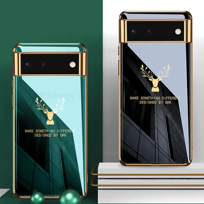 

For Google Pixel 6 Pro Plating Soft Silicone Phone Case For Pixel 6 Elk Deer Head Electroplated Shockproof Cover For Pixel 6 Pro