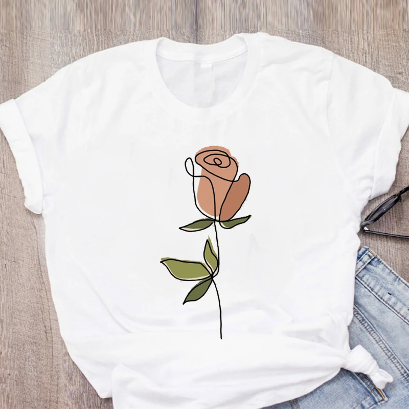 

Повседневная красивая футболка с цветочным принтом, одежда с коротким рукавом, летняя модная женская Милая футболка с графическим принтом, ...