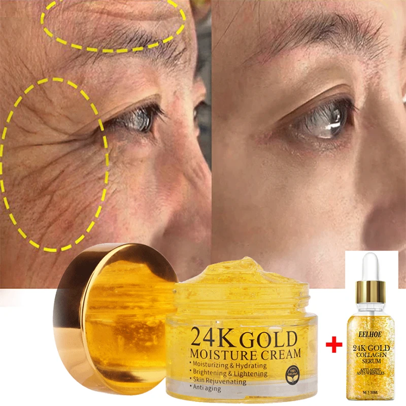 

24K Gold Face Serum Set Hyaluronic Acid Acne Serum Moisturizer Essence Cream Whitening Day Creams Anti Aging Wrinkle Skin Care