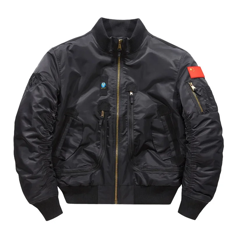 Autumn/Winter Thickened Aviation Pilot Flight Jacket Men's Baseball Cap Cropped Tactical Stand Collar Casual Loose Fit