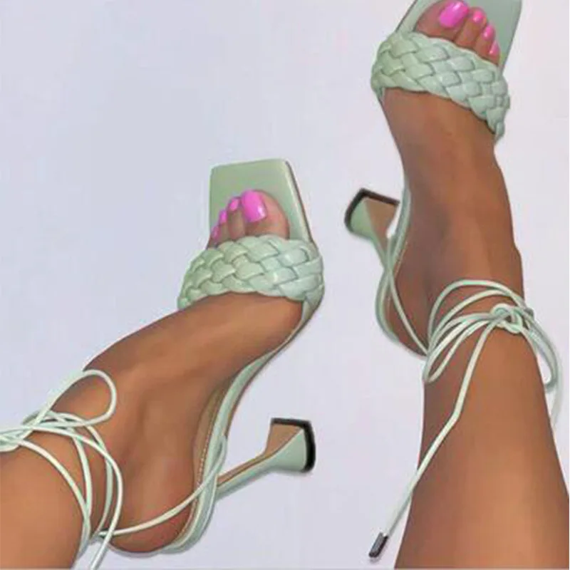 

Women Sandals Hollow Cross-Tied Weave Shoes Fashion Cozy Leather Peep Toe Ankle Strap Ladies Strange Heels Pumps Shoes for Women