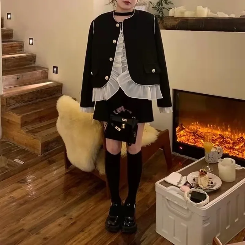 Элегантная черная куртка во французском стиле для женщин чувственный дизайн