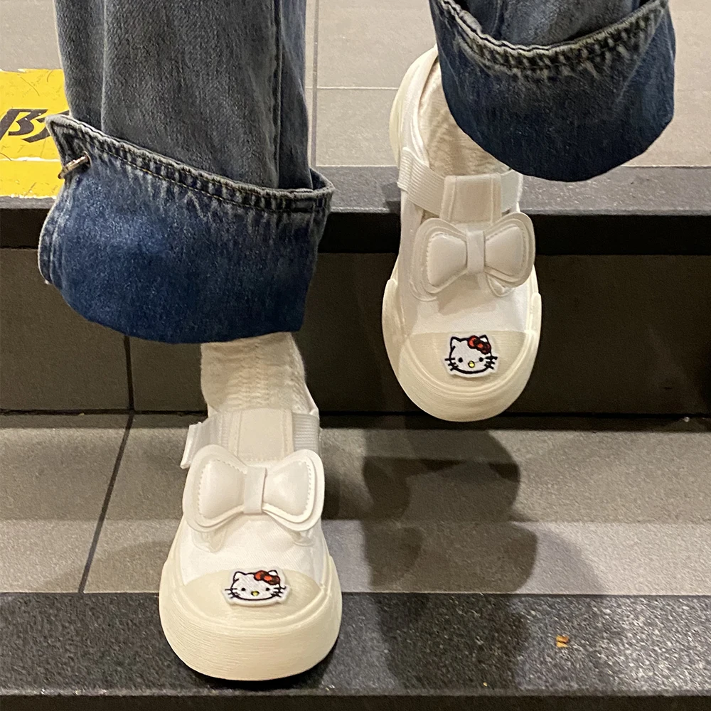 

Sanrios аниме Kawaii Hellokittys Весна универсальная липучка маленькая белая обувь кампус стиль девушки скейт обувь подарок на день рождения