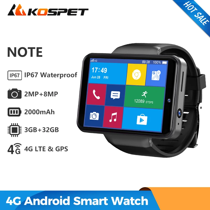 

KOSPET NOTE 4G Smart Watch 2.4" Full Touch Fitness Tracker 2000mAh with GPS Camera Bluetooth Smartwatch for IOS Android