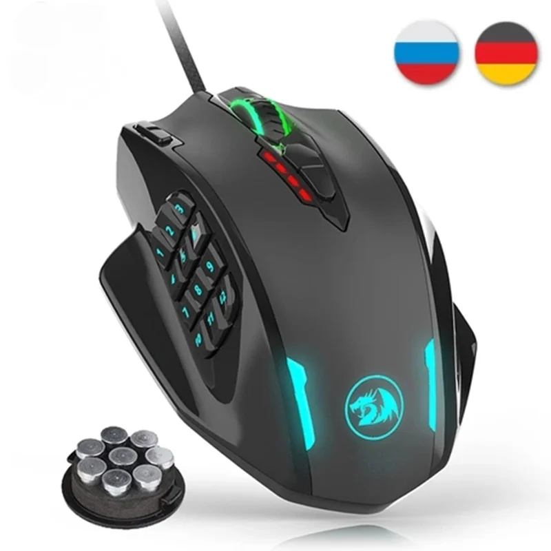 Redragon M908 Wired Laser Gaming Mouse, 12400 DPI, with 19 Programmable Buttons and RGB LED, High Precision for MMO