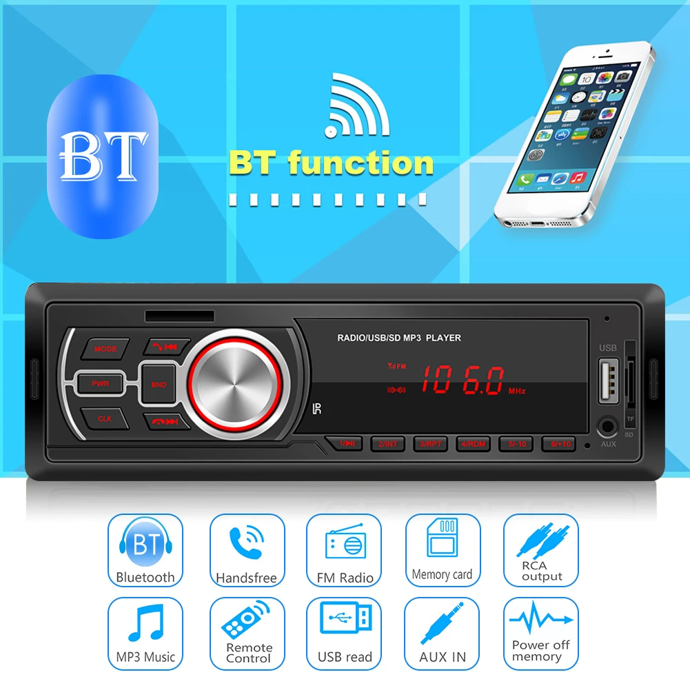 Unidad Central de Audio estéreo para coche 5208E, Unidad Central FM compatible con Bluetooth, tarjeta TF, unidad Flash USB, entrada auxiliar, Radio FM, ESTÉREO AUTOMÁTICO