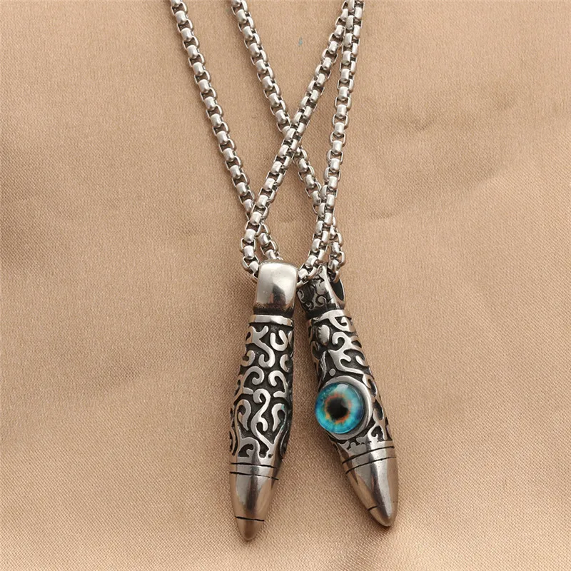 

New Retro Men's Fashion Titanium Steel Devil's Eye Bullet Pendant Necklace Domineering Punk Hip Hop Personality Jewelry
