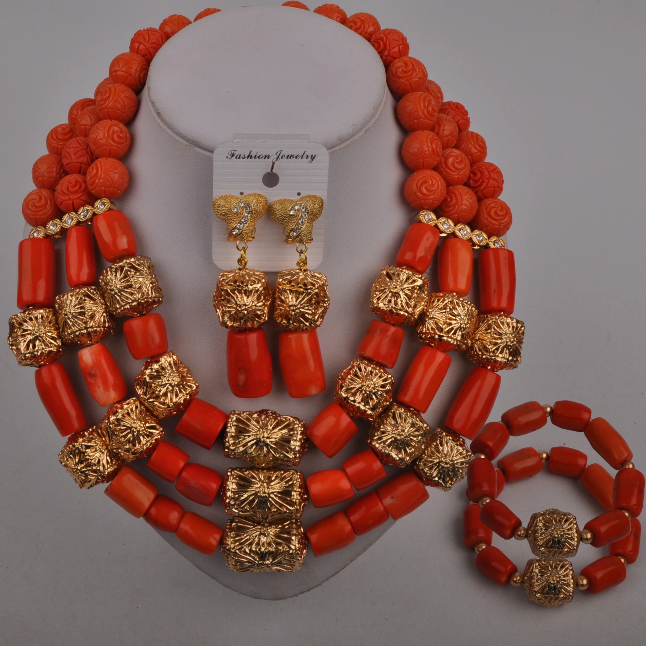 

Модное коралловое ожерелье, африканские бусы, набор украшений для женщин, нигерийская невеста, коралловый комплект ювелирных изделий 23-526BF