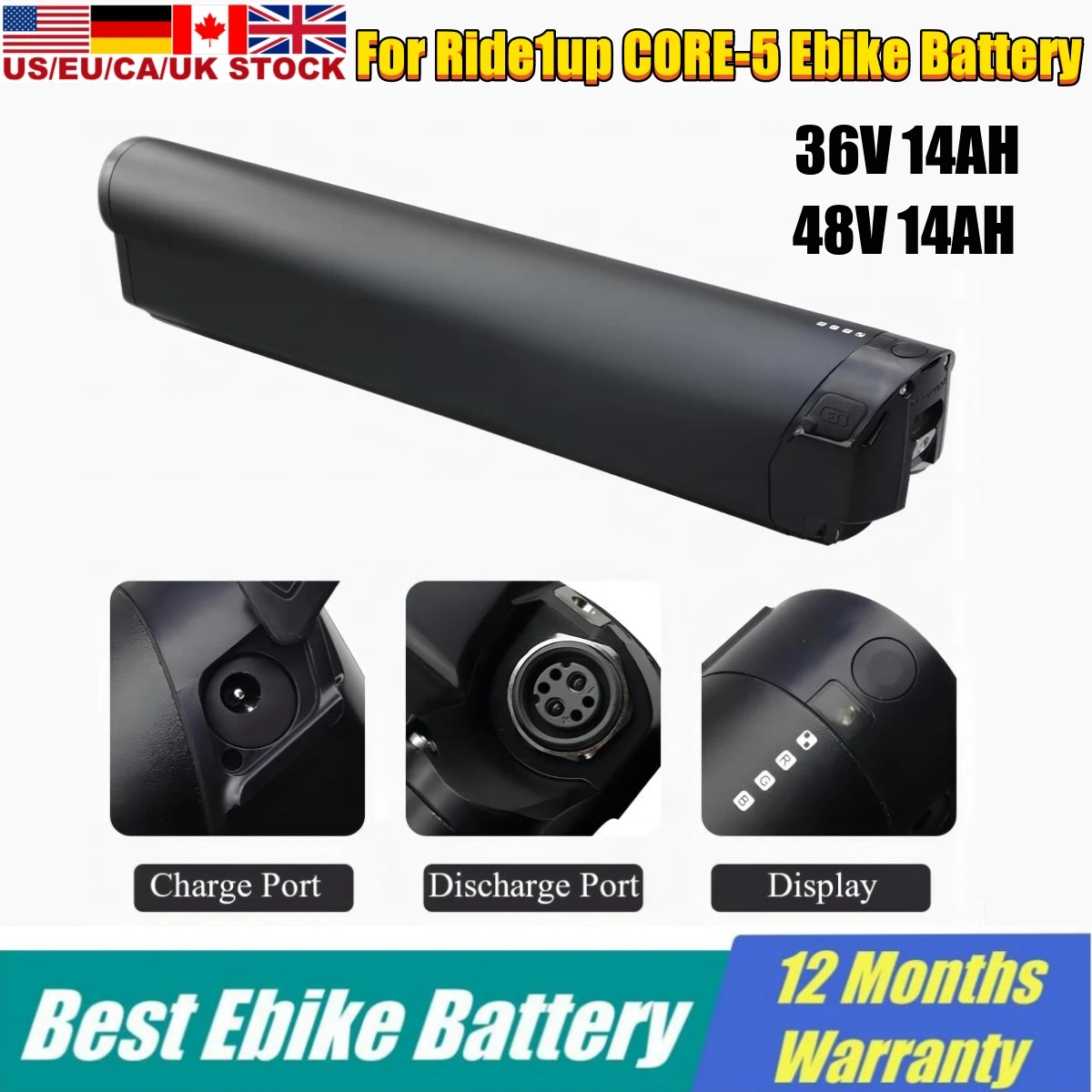 

48V New Original Ebike Battery For Ride1up CORE-5 Electric Bike Batteries 11.6Ah 14Ah 350W 500W 750W