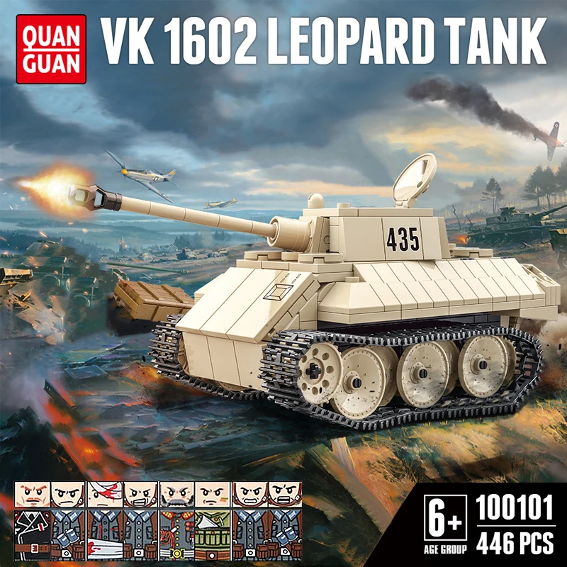 

Модель немецкого военного танка ВК 1602, модель леопарда WW2, строительные блоки, кирпичи для солдат, игрушки на день рождения для мальчиков, 446 шт.