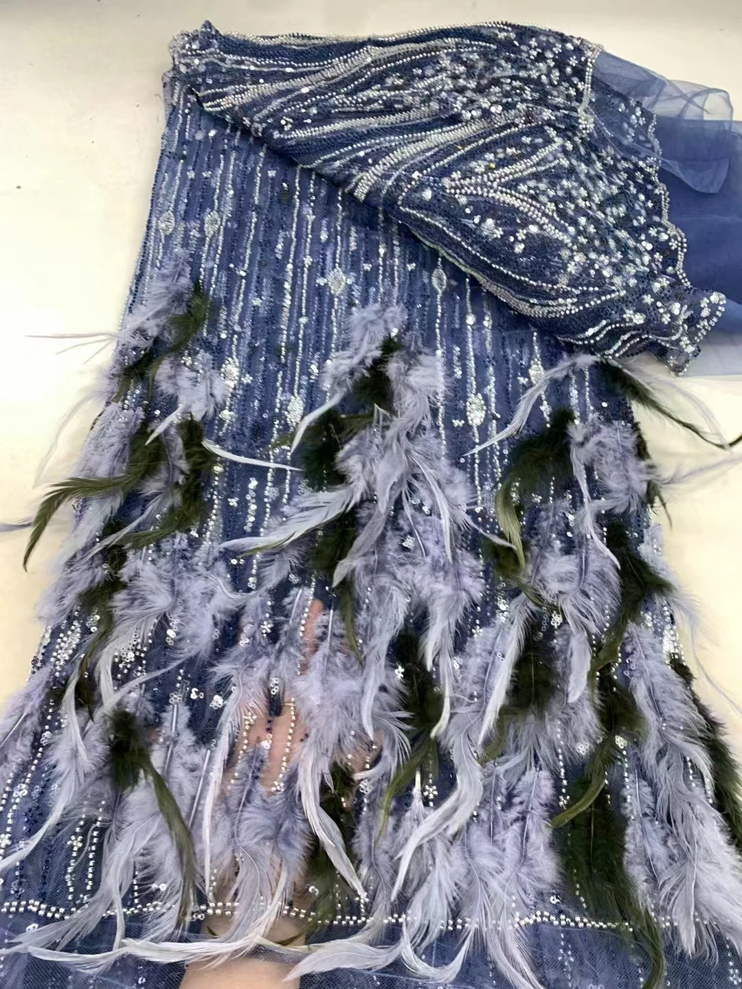 3D кружевная ткань с трехмерной вышивкой перьев Европейское и американское