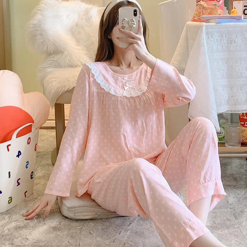 Pajamas for Women Outerwear Long Sleeve Cotton Silk  Plaid Ensemble Femme 2 Pièces