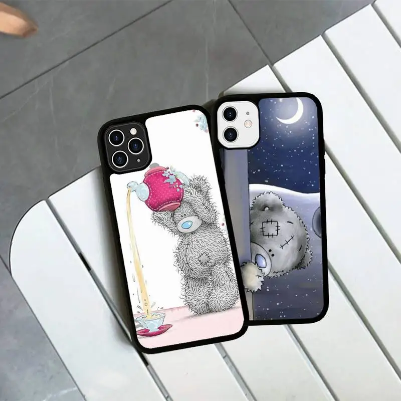 

Lovely Teddy bear Phone Case Silicone PC+TPU Case for iPhone 11 12 13 Pro Max 8 7 6 Plus X SE XR Hard Fundas