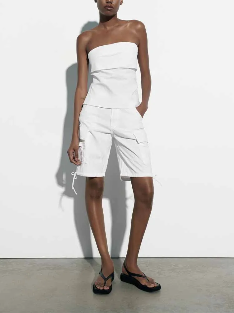 

Summer new feminine all-match top French sexy off-the-shoulder stand-up collar pleated design tight-fitting short tube top