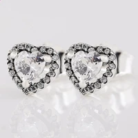 authentic 925 sterling silver sparkling elevated heart with crystal stud earrings for women wedding gift pandora jewelry