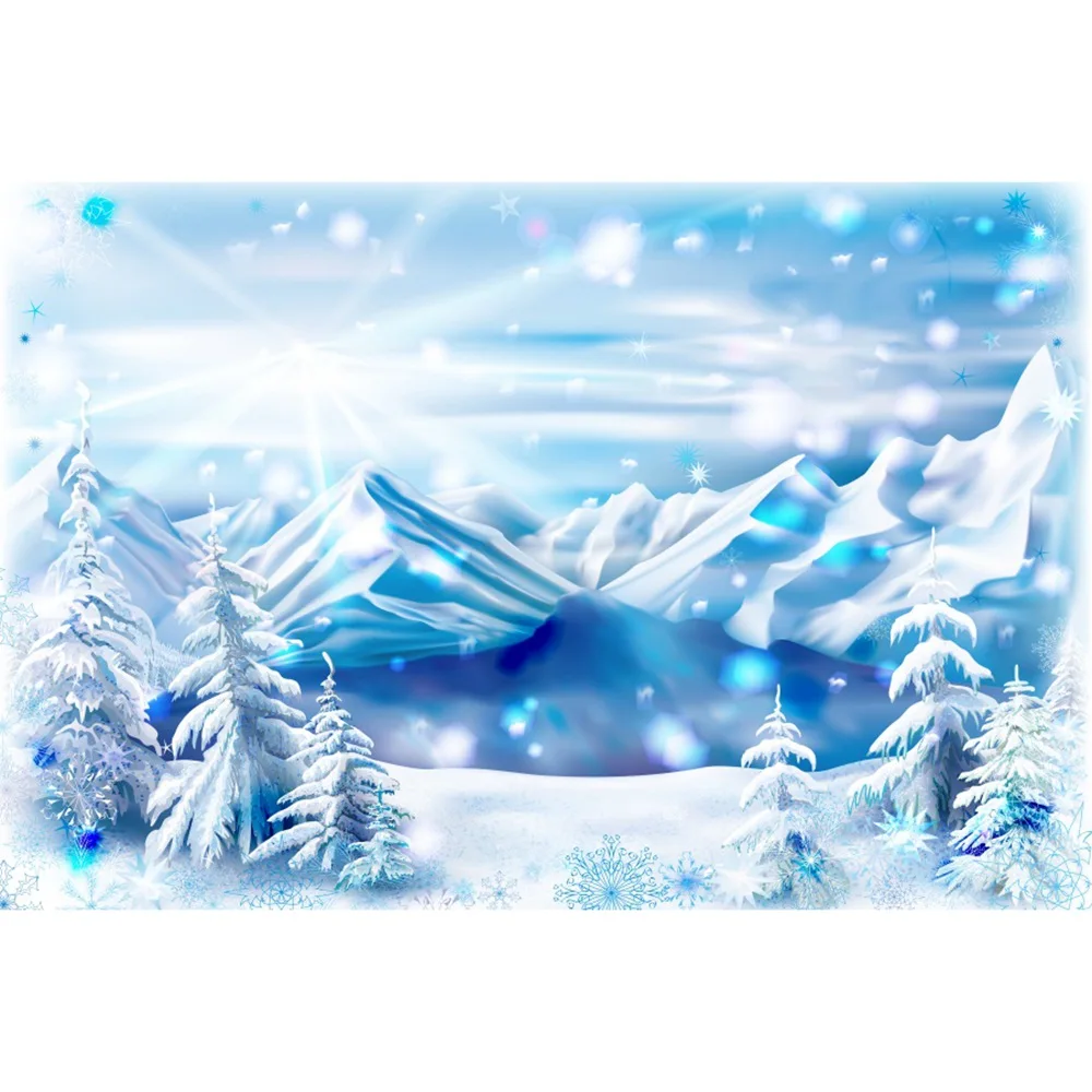 

Christmas Winter Forest Mountain Snowflakes Photography Backdrops Custom Baby New Year Party Decoration Photo Booth Backgrounds