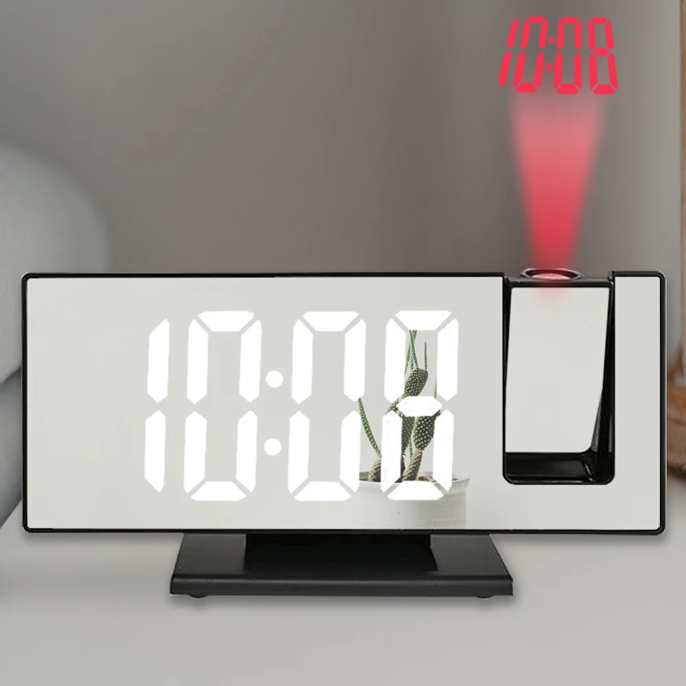 

LED Digital Alarm Clock Large Mirror Clock Table Electronic Desktop Clocks Time Projector Snooze Clocks Bedside Clock For Home