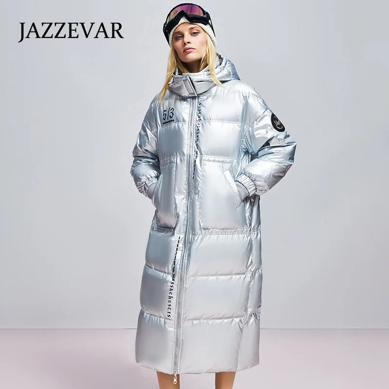JAZZEVAR Bright Face Laser Couples with The Same Down Jacket Winter 2022 Classic Hooded Design Loose Wash Free