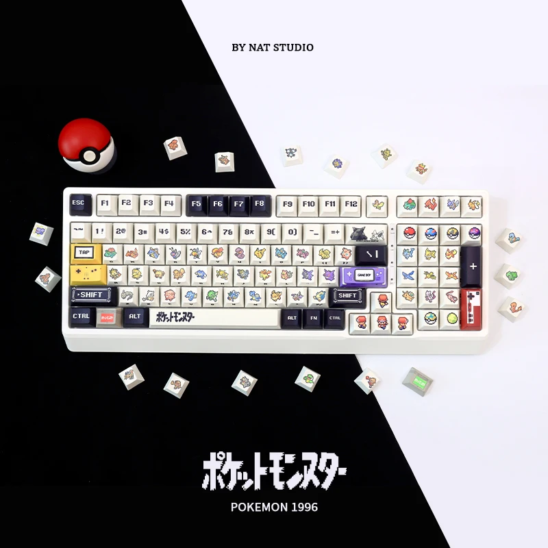 Фото Популярная аниме-клавиатура Pokemon, игровой пиксельный стиль, термосублимационный материал PBT, высота вишни, набор сменных клавиш для клавиатуры №4