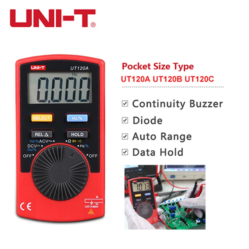 

Цифровой карманный мультиметр UNIT UT120A UT120B UT120C, Автоматический диапазон, цифровой конденсатор напряжения постоянного и переменного тока, измеритель непрерывности, зуммер, тестер