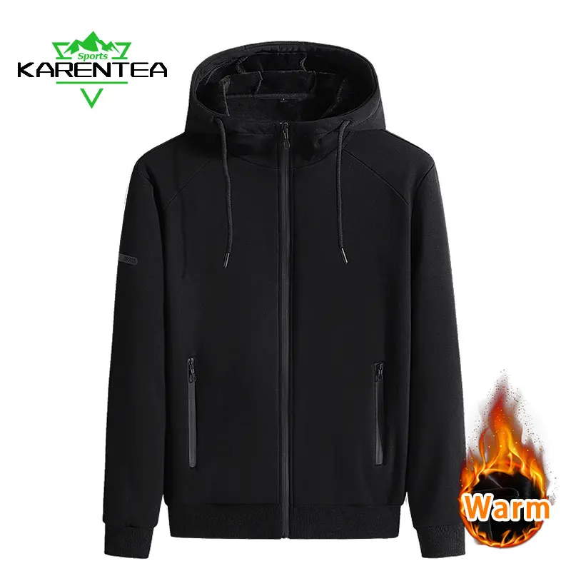 

Karentea куртка для бега с капюшоном флисовое теплое зимнее пальто для спортзала для улицы на Молнии Черная Спортивная одежда для бега повседне...