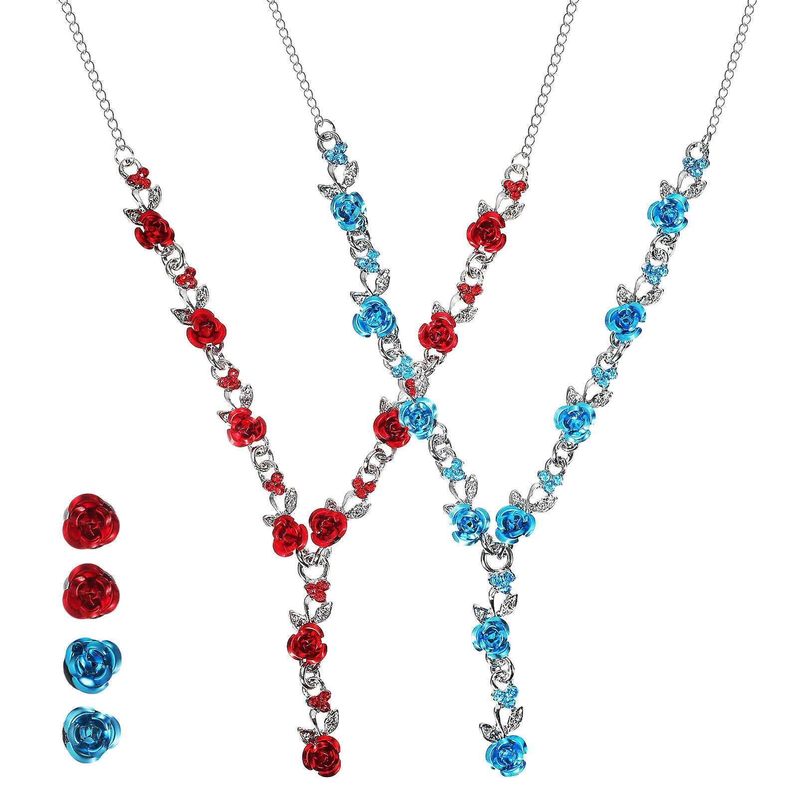 

2 Set Women Necleses For Women R and Earrings Bling Rhinestone Rose Flower Jewelry Set Dress Accessories for Bride