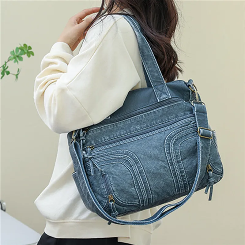 

Новая модная сумка для женщин, винтажные сумки из мягкой искусственной кожи, вместительная универсальная сумка-тоут, сумка-мессенджер с нес...