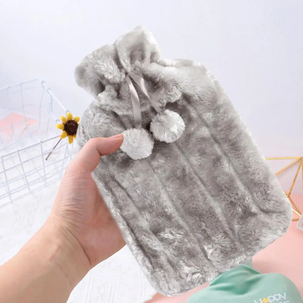 

Useful Small Size PVC Hot Water Bottle Good Heat Retention Faux Rabbit Fur Cloth Covered Hand Warmer Leak-proof