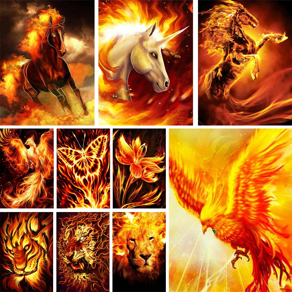

Animal Horse Lion Fire Printed Cross-Stitch Patterns DIY Embroidery Needlework Sewing Handiwork Painting Floss Design Wholesale