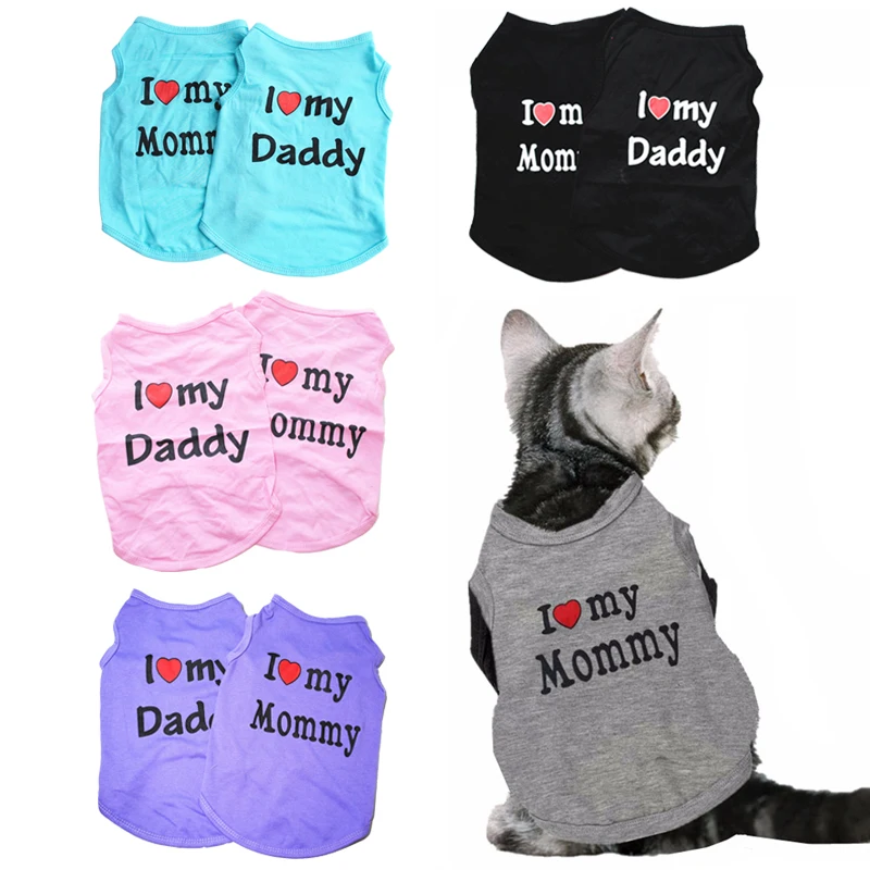 I Love Mommy Daddy Print Cat Summer Clothing Puppy Small Dog Casual Vest Tee Shirts Cats Kitten T-shirt Apparel Supplies Gift