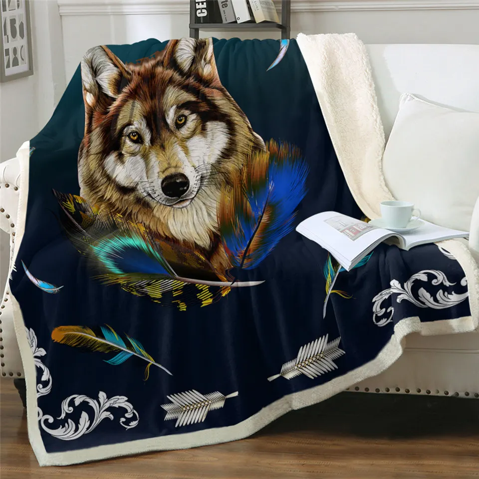 

Fashion Sherpa Blanket Animal Wolf 3D Printing Blanket Bed Sofa Blanket Color Feather Throwing Blanket Wildlife Bedding