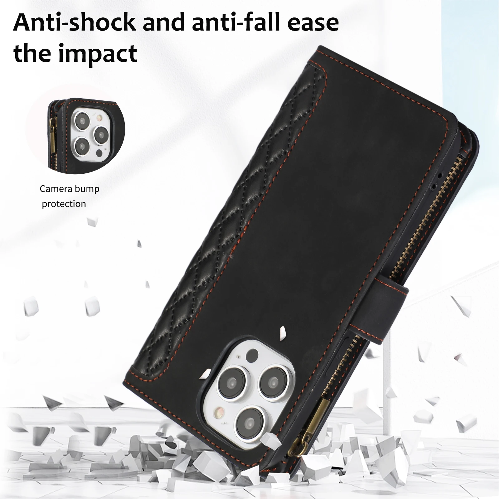 Multi Card Slots Case For iPhone 14 Plus 13 12 11 Pro Max Wallet Zipper Flip Leather XS XR 7 8 Cover with Necklace Lanyard Strap