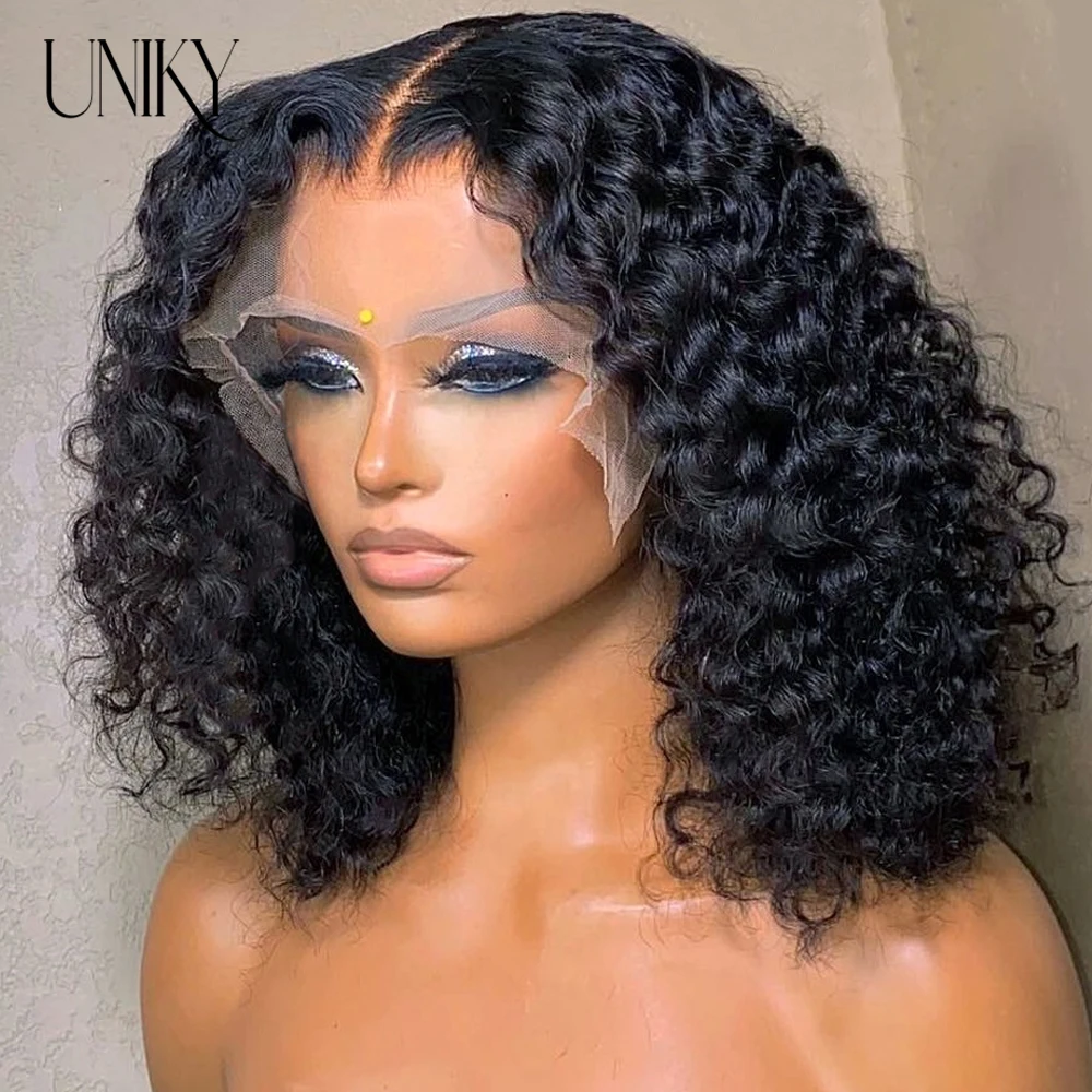 Short Bob Wig Jerry Curly Human Hair Wigs for Women Pre-Plucked 13x1x4 Lace Front Wig Transparent Lace Baby Hair Deep Wave Wig