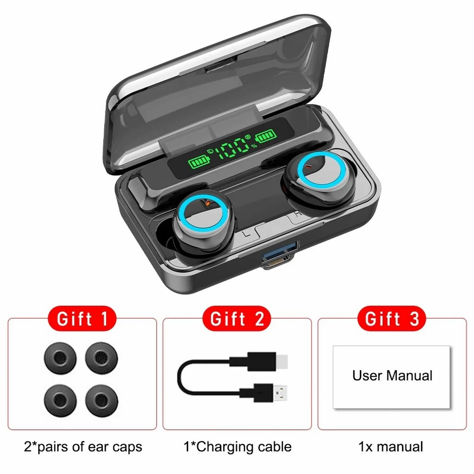 Bluetooth 5.1 Digital Display Wireless Headphone Portable Charging Box Matching Earbuds Headphones Ear Bud Pouch