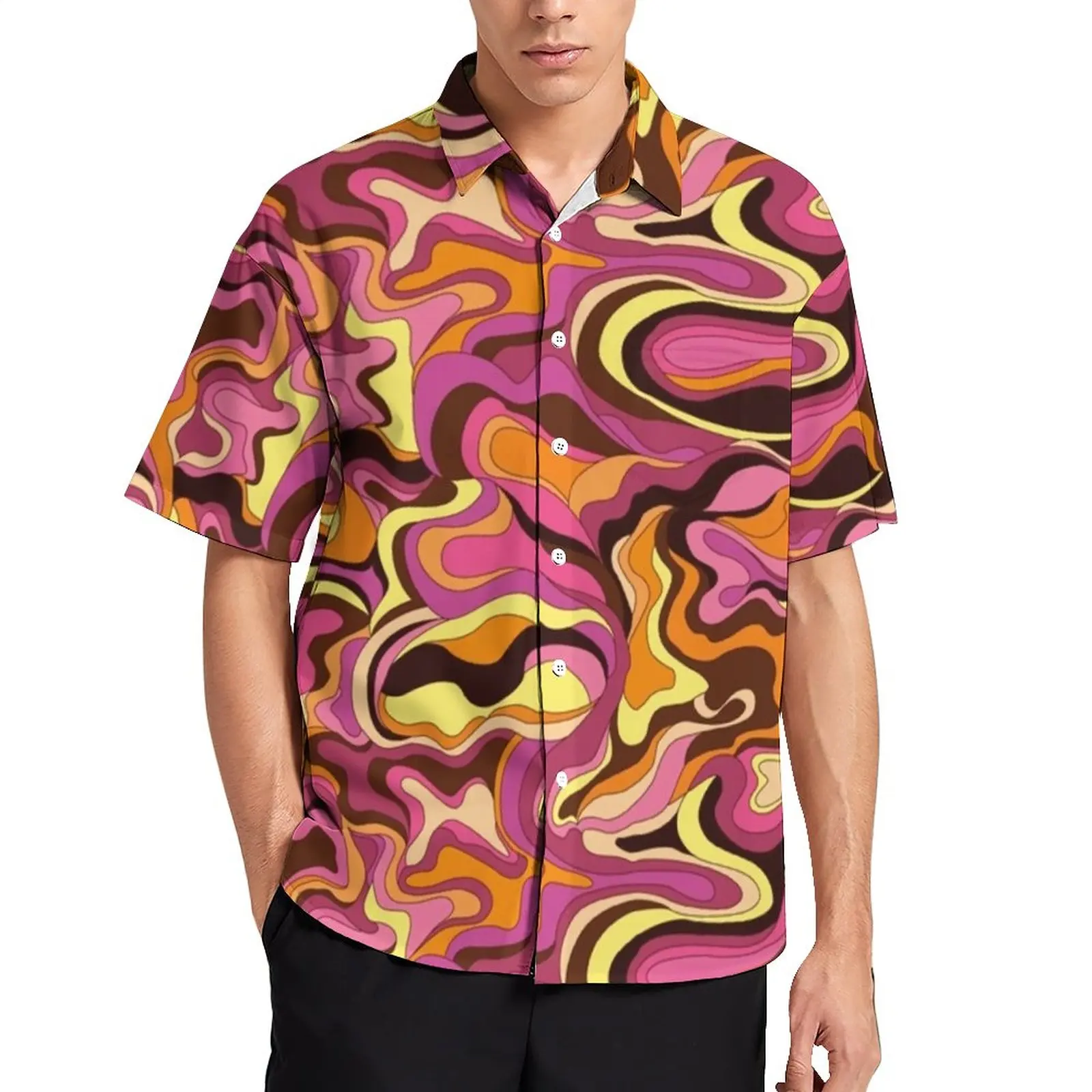 

Psychedelic 60s Beach Shirt Abstract Liquid Print Hawaiian Casual Shirts Men Street Style Blouses Short Sleeve Custom Plus Size