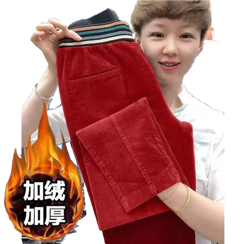 

Бархатные плотные утепленные женские брюки эластичные Eaist Осень-Зима корейские вельветовые свободные повседневные шаровары для женщин 4X