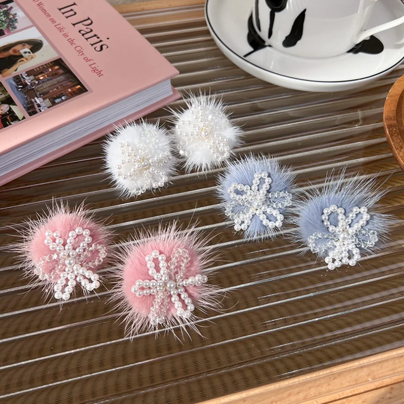

Minar Korean Style Multicolor Pluffy Ball Drop Earrings for Women Simulated Pearl Crystal Flowers Bowknot Dangle Earrings 2022
