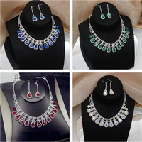 new color crystal full diamond necklace earrings two piece suit exquisite wedding dress necklace collarbone chain women