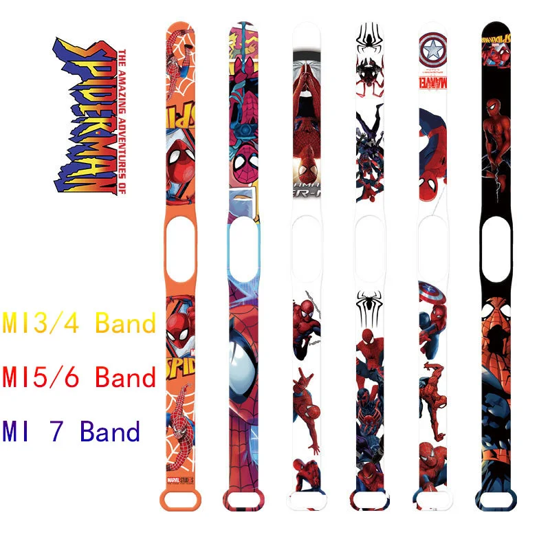 Disney Marvel Anime Figures Spiderman Captain America Two-Dimensional Mi Band 3 4 5 6 New Iron Man Mi 7 Sport Starp Children Toy