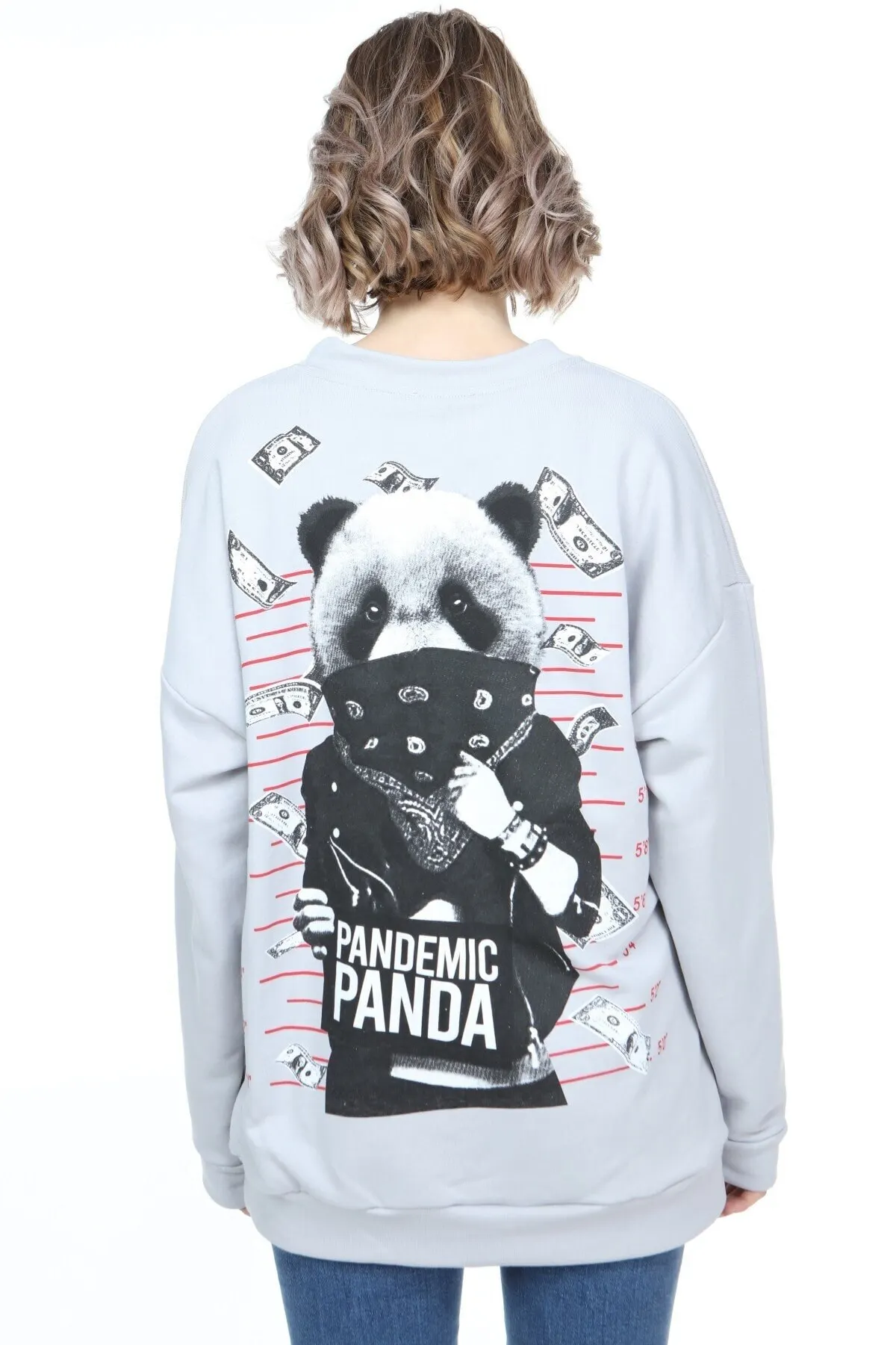 

Women's Sweatshirt Gray Pandemic Panda Printed Oversize Hoodies Fashion All Season New Designer Pullovers Fleece Hoodies