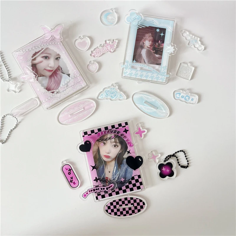 1pc Photo Holder Card Sleeve Card Display Stand Photo Card Frame Desktop Decor Photo Protection With Patch Lace Sweet Acrylic