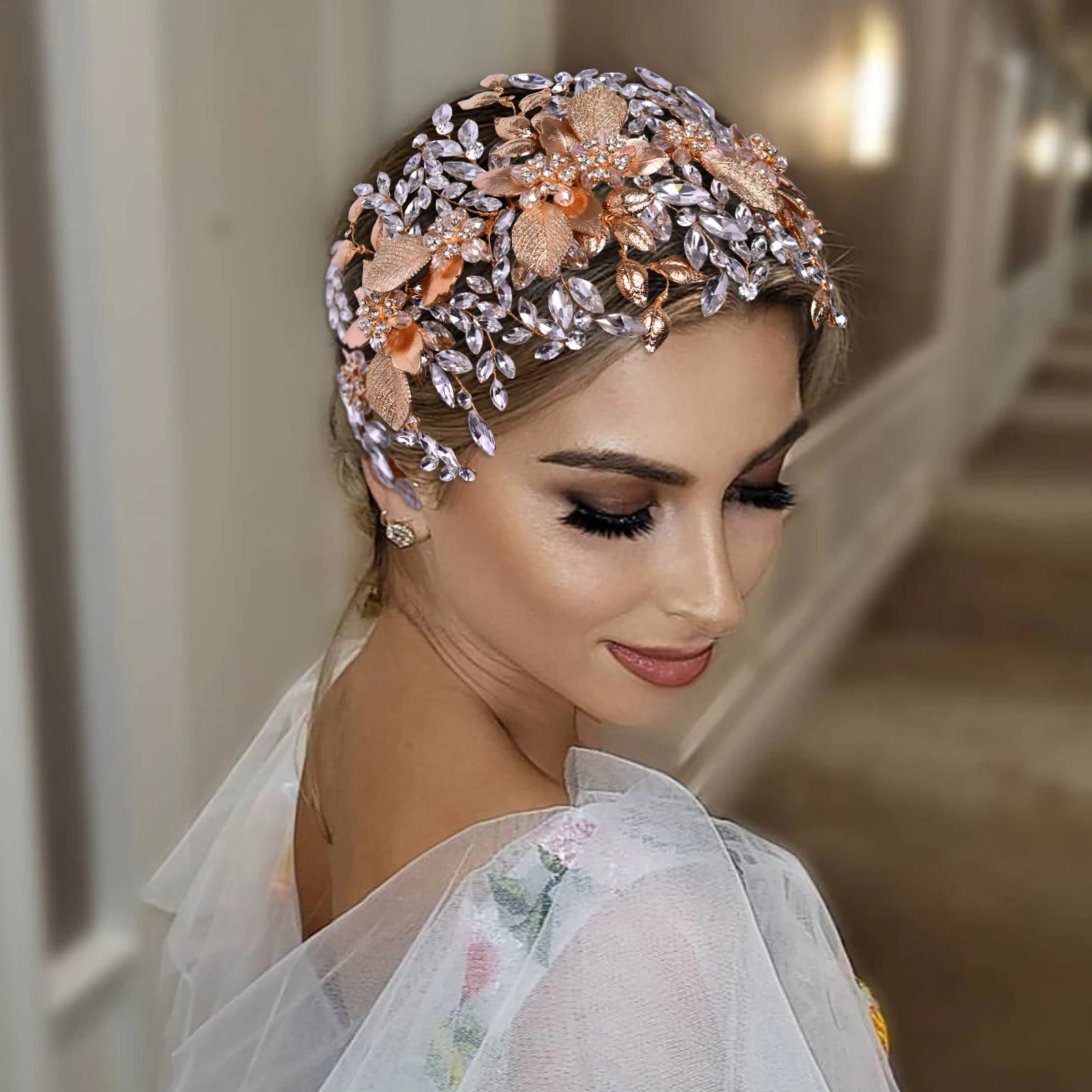 

Gold/Silver Alloy Rhinestones Hair Accessories For Wedding Events Original Bridal Hairbands Stereoscopic Vision Head Jewelry