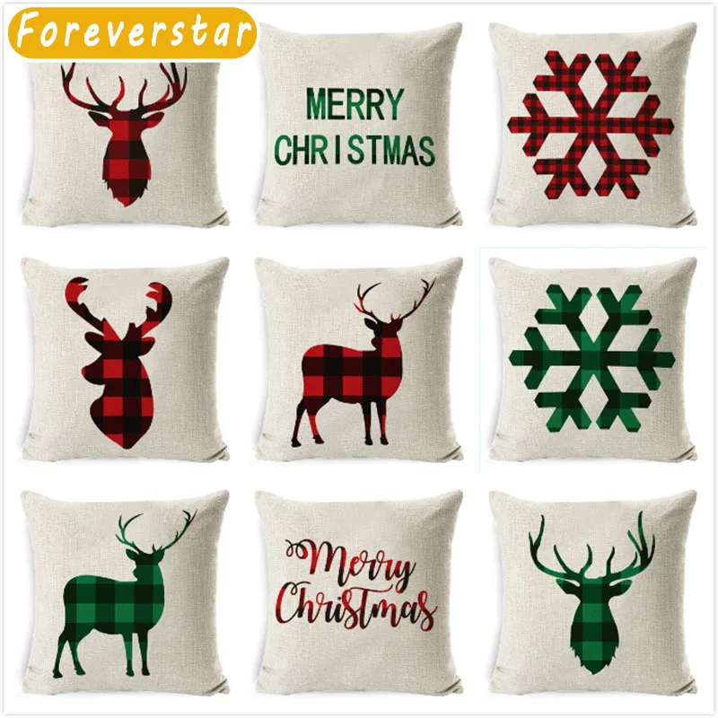 

Nordic Deer Head Cushion Cover Christmas Snowflake Throw Pillow Case Home Decorative Sofa Car Linen Greeting Cushion Case Cojine