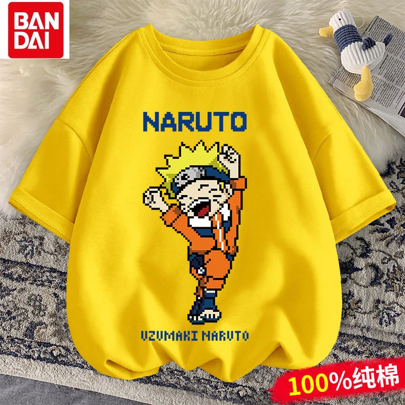 

Bandai 2022 Anime Children Naruto Short Sleeve Summer Boys Cotton Top Cartoon Print Handsome Loose Casual Big Kids T-Shirt