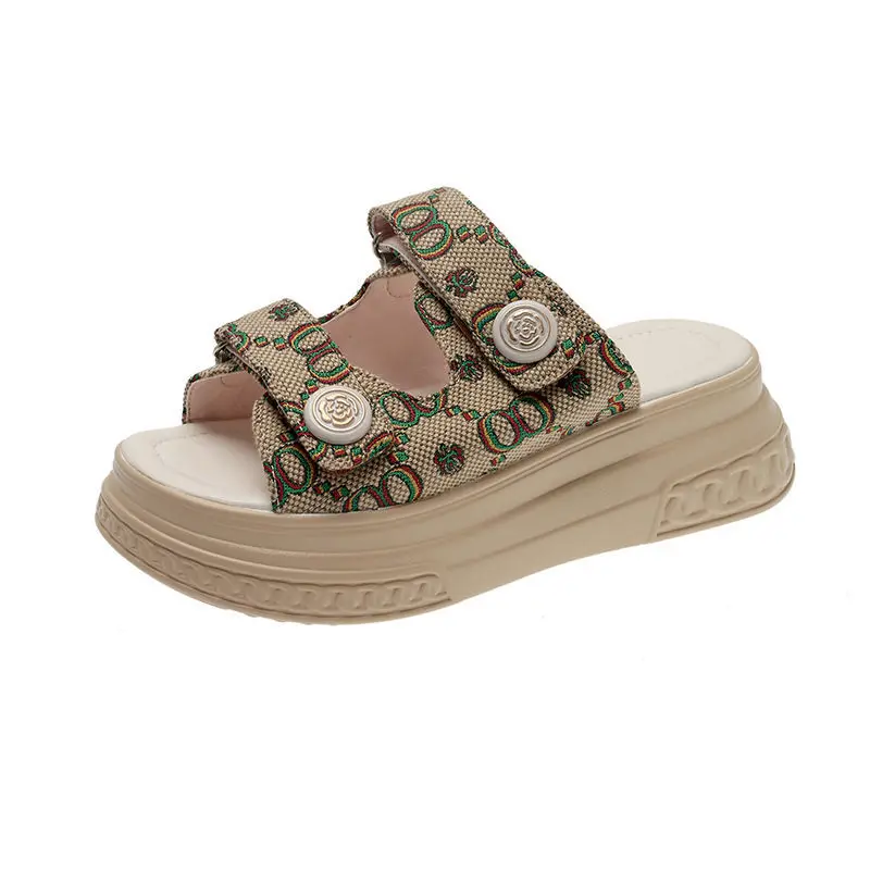 Slope Heel Slippers Women'S Summer Wear 2023 New Fashion Comfort Soft Bottom Sponge Cake Bottom Heightened All-Match Word Women