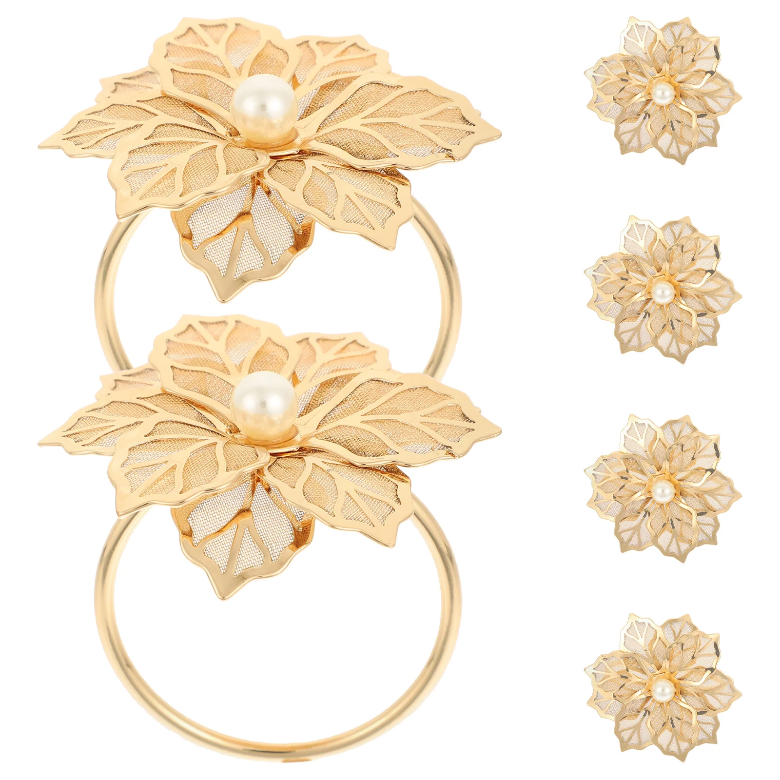 

Napkin Rings Flower Pearl Ring Holder Party Wedding Holders Napkins Buckle Floral Serviette Metal Table Dinner Decor Alloy