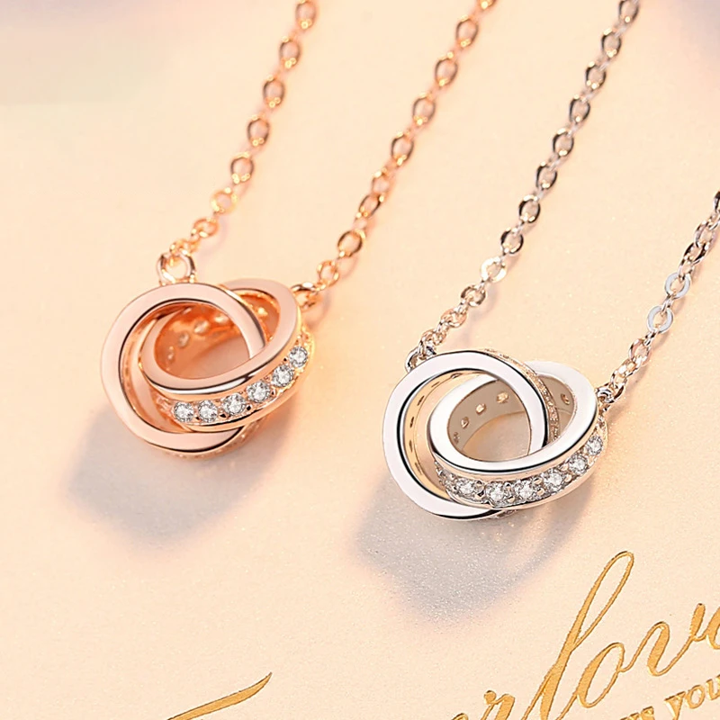 

Женское серебряное ожерелье 925 пробы, корейское кольцо из розового золота с пряжкой, двойное кольцо, инкрустированное бриллиантами, кольцо ...