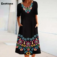 cashiona women elegant maxi dress bohemian flower print dresses 2022 new summer indie folk straight dress oversize robe femme