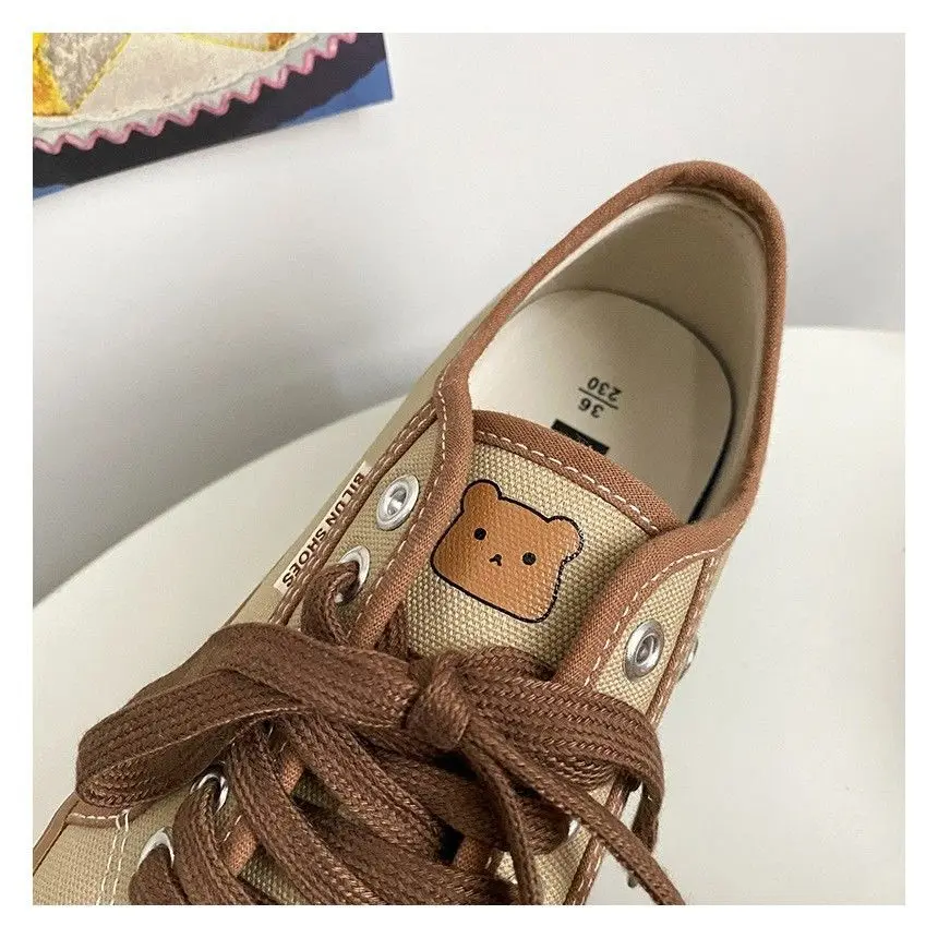 Wide Toe Canvas Shoes Women's Trainers Espadrilles Vulcanized Sneaker Woman Blue Red Low Top Shoe Girl Bear Print Harajuku Shoes