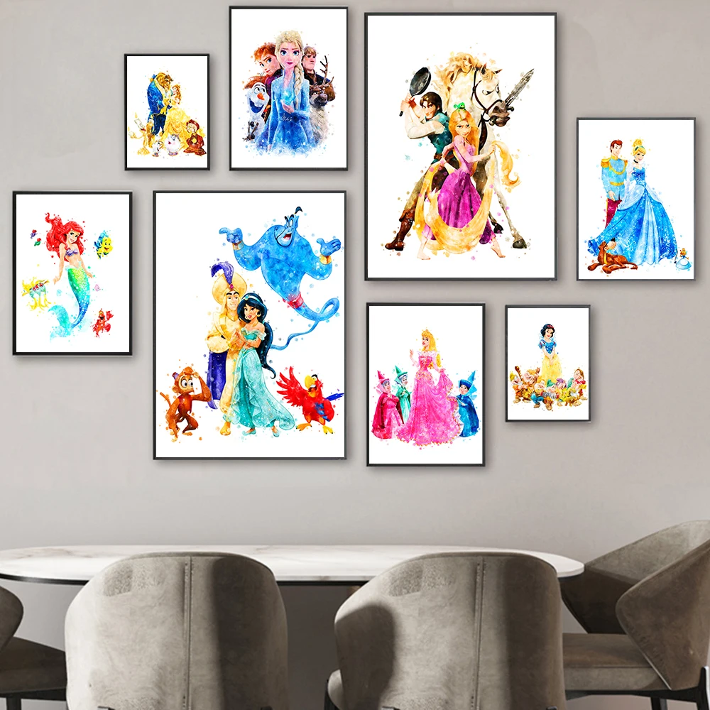 

Disney Cartoon Canvas Painting Princess Snow Queen Beauty And The Beast Posters Prints Wall Art Picture For Living Room Decor